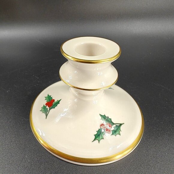 Pickard China Hand Decorated Poinsettia Candle Stick Holder Set 2 Porcelain USA - Picture 8 of 13